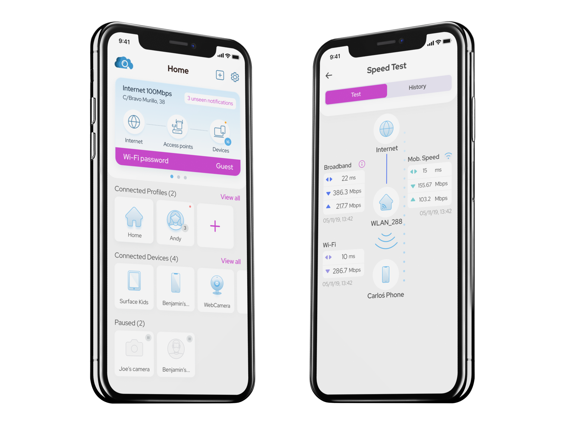 Two phones display the DZS CloudCheck Home App software.